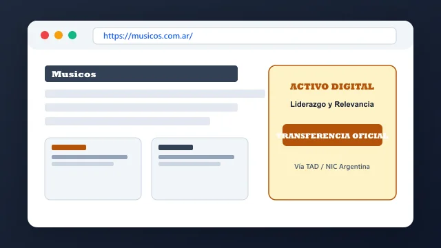 Vista del activo digital estratégico musicos.com.ar y transferencia formal